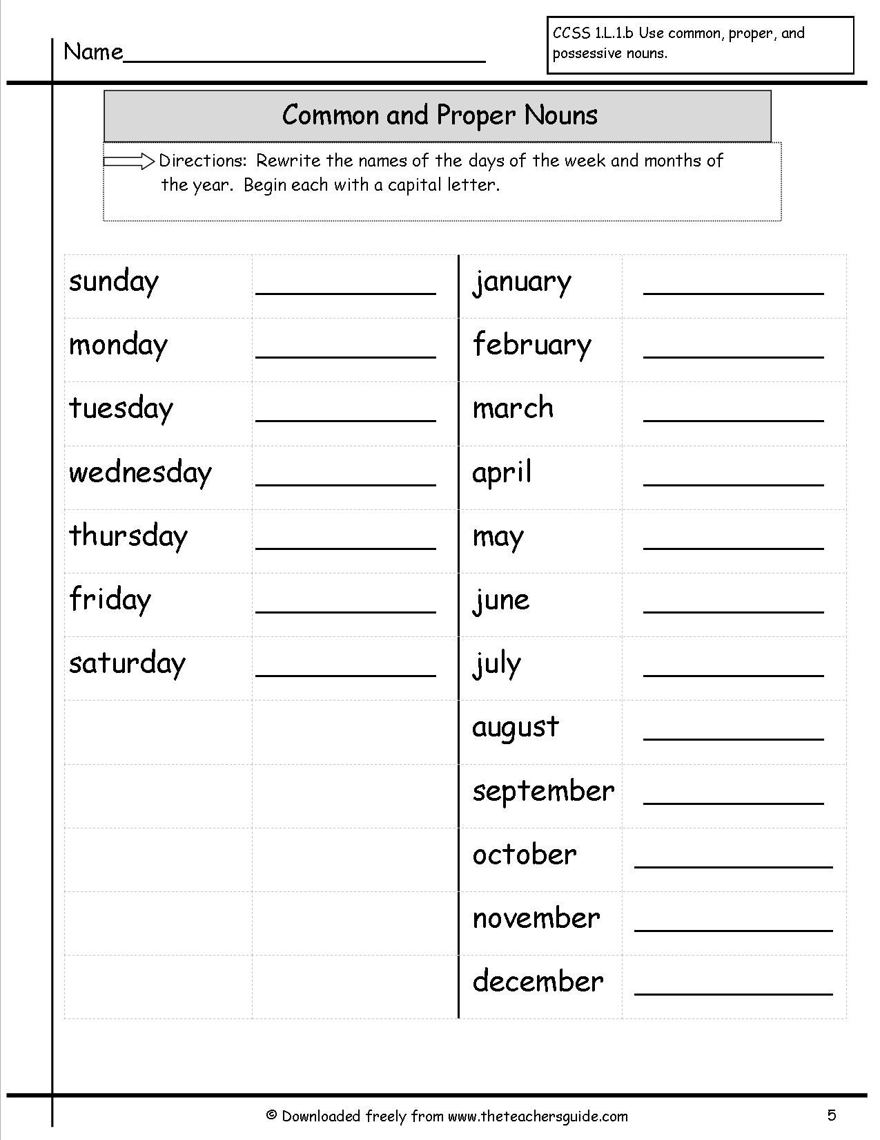 nouns and proper nouns worksheet