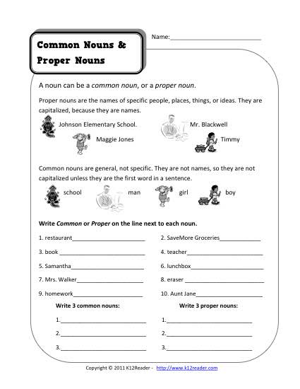 nouns common and proper worksheet