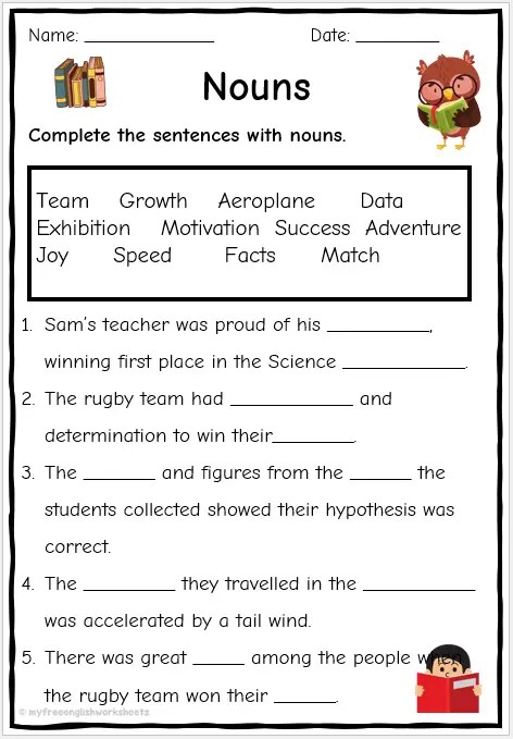 nouns in sentences worksheet