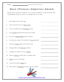 nouns pronouns and adjectives worksheet