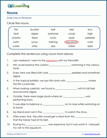 Using nouns in sentences worksheets | Worsheets library
