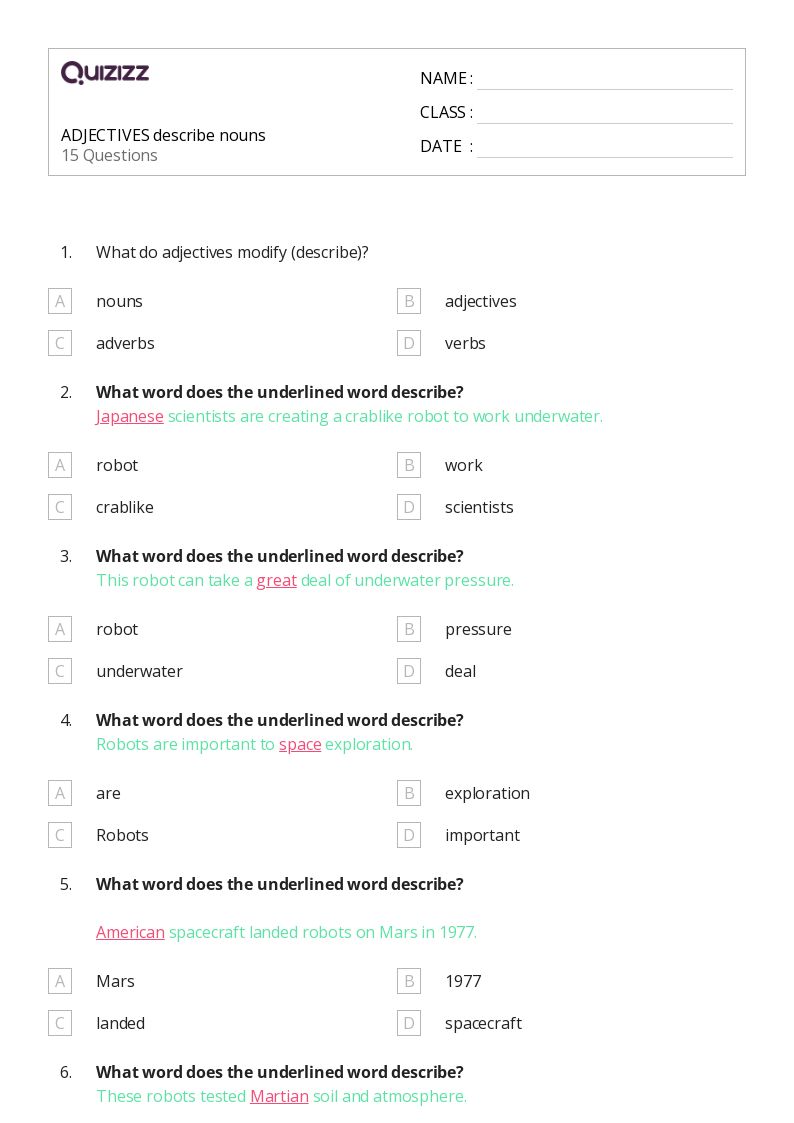 nouns worksheet 4th grade