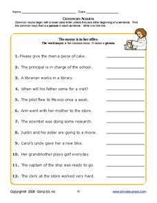 Common Nouns Worksheet for 3rd - 5th Grade | Lesson Planet