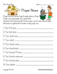 Proper Nouns Worksheet for 2nd - 4th Grade | Lesson Planet