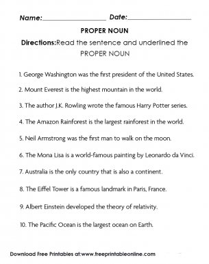Underline The Proper Noun Worksheet - Free Printable Online