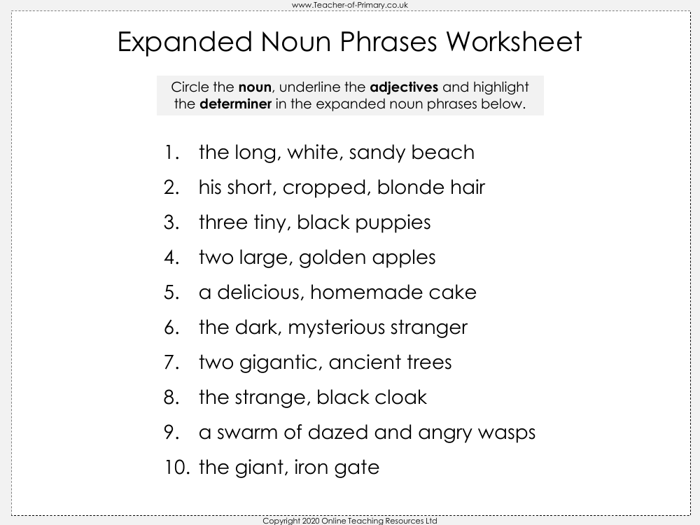 nouns worksheet highlight