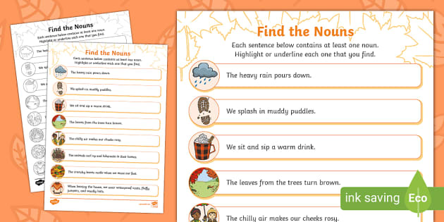 Autumn Find the Nouns Worksheet (teacher made) - Twinkl