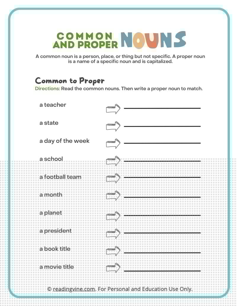 nouns worksheet middle school