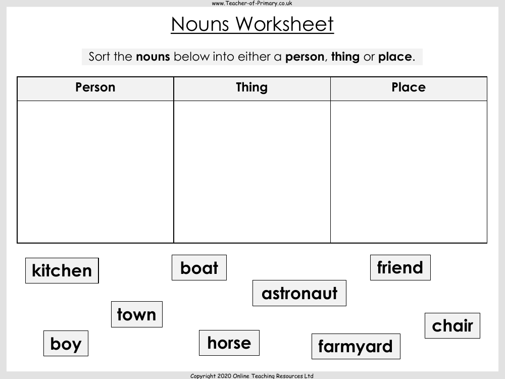 Nouns online exercise for Grade 1  
