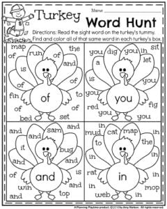 Fall Kindergarten Worksheets for November - Planning Playtime