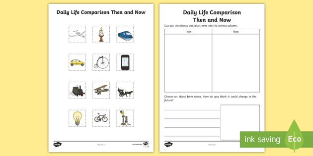 Daily Life Then And Now Year 1 History Worksheet - Twinkl
