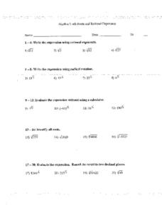 nth Roots and Rational Exponents Worksheet for 11th - 12th Grade ...