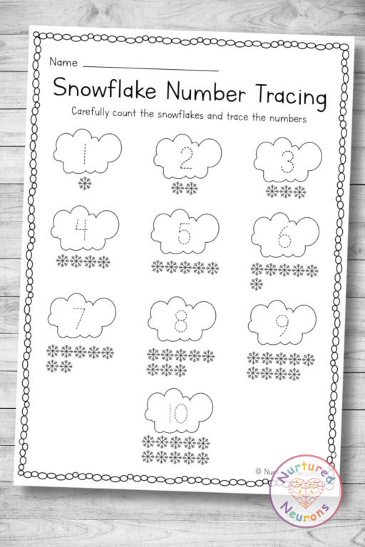 Snowflake Number Tracing, Counting And Coloring Worksheet ...