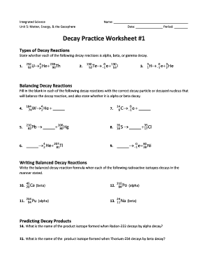Decay Practice Worksheet 1 Answers - Fill Online, Printable ...