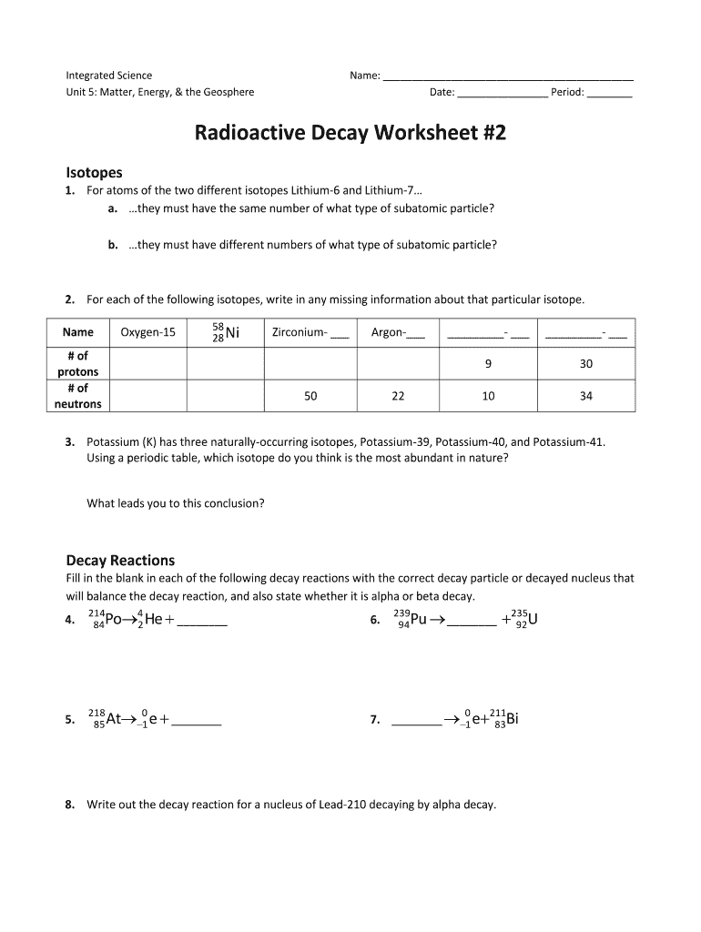 Nuclear Decay Worksheet Answers Chemistry Best Sale | pacomaeurope.com