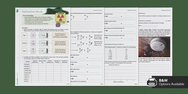 Radioactive Decay Worksheet (teacher made) - Twinkl