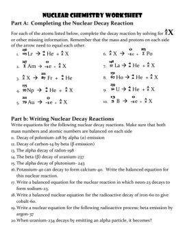 Part A: Completing the Nuclear Decay Reaction X - Flipbook by ...