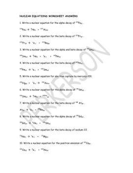 NUCLEAR EQUATIONS WORKSHEET ANSWERS - TypePad