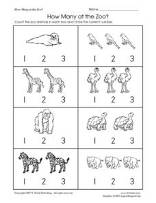 How Many at the Zoo? Counting 1,2,3 Worksheet for Pre-K ...