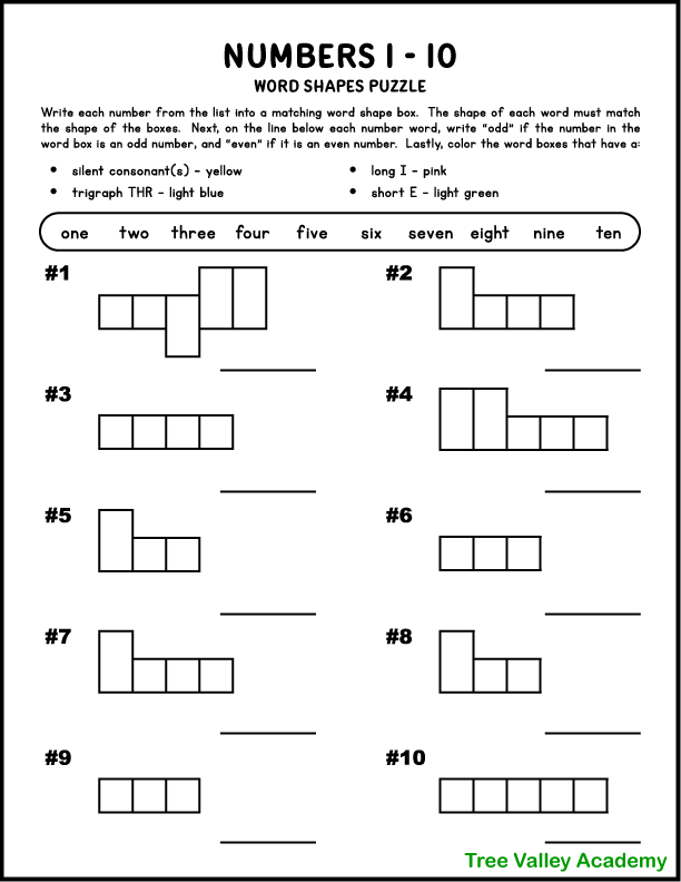Fun Number Words 1-10 Spelling Worksheets for Kids
