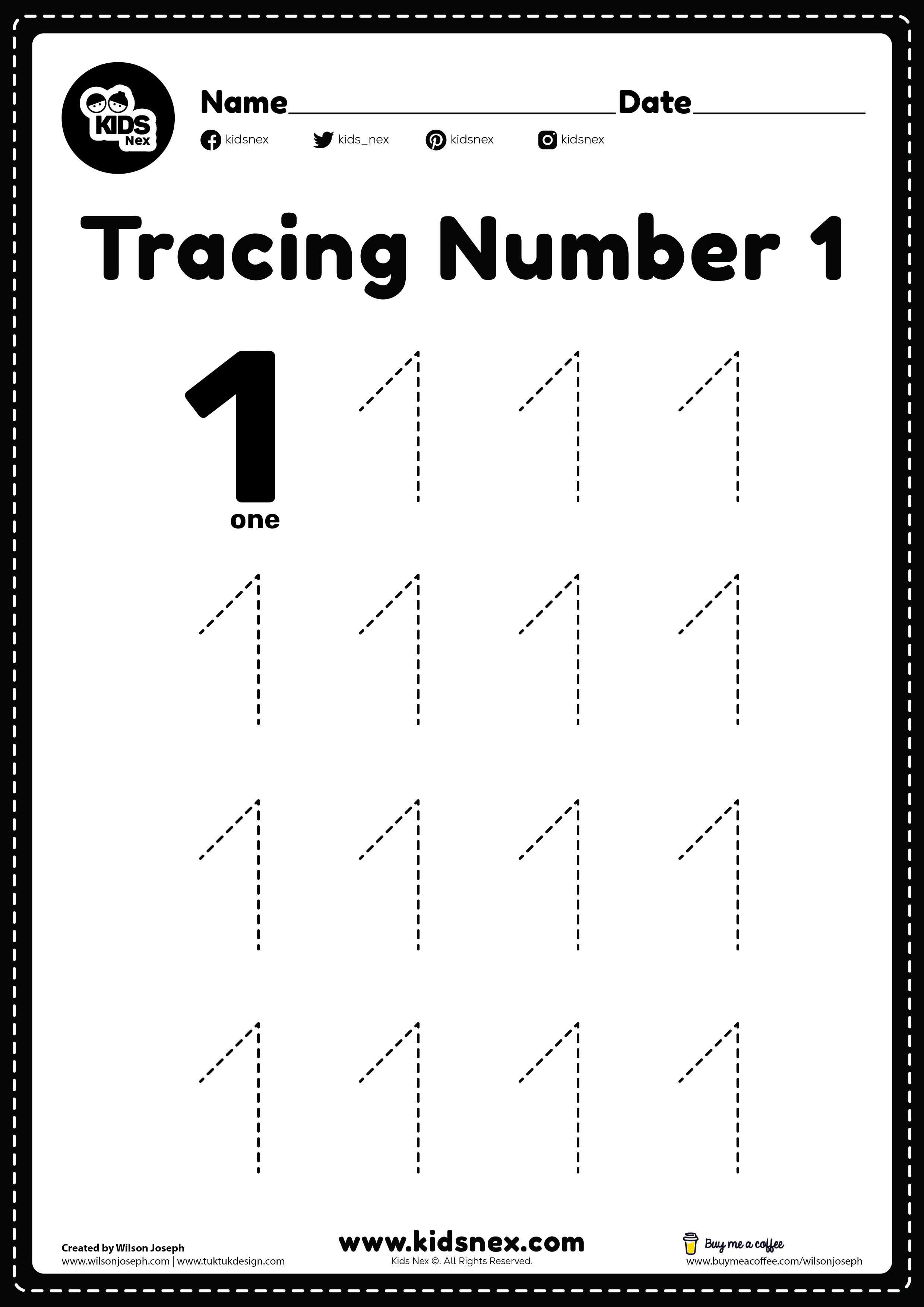 number 1 tracing worksheet for preschool