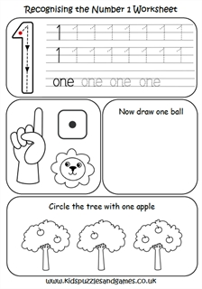 1 Recognising the Number One Worksheet - Kids Puzzles and Games