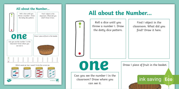 All About The Number 1 Worksheet (teacher made) - Twinkl