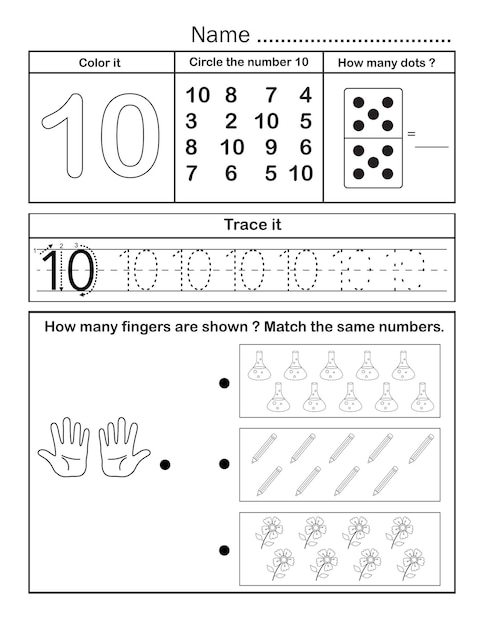 Premium Vector | Printable number 10 tracing worksheet for ...
