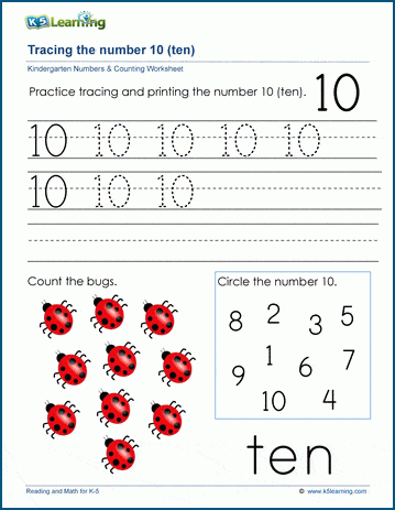 number 10 worksheet for kindergarten