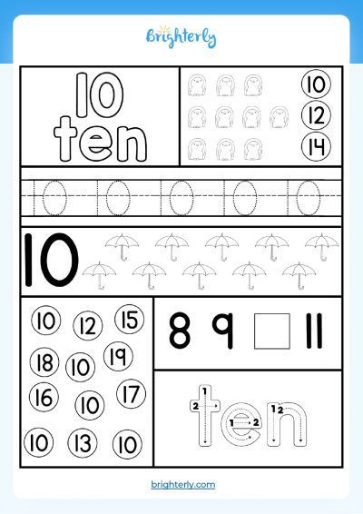 number 10 worksheet for kindergarten