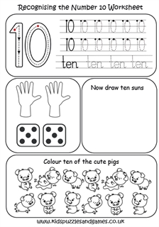 10 Recognising Number Ten Worksheet - Kids Puzzles and Games