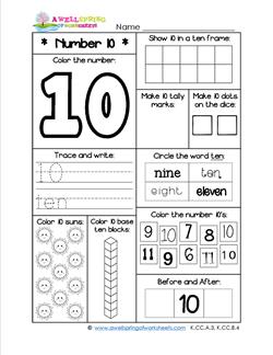 number 10 worksheet preschool