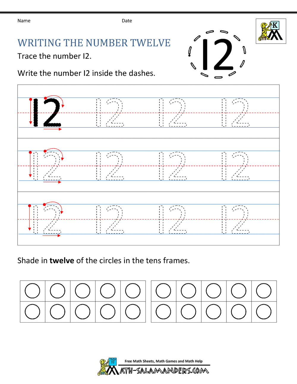 number 12 worksheet preschool