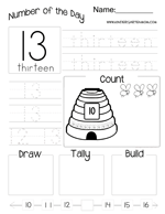 number 13 worksheet for pre k