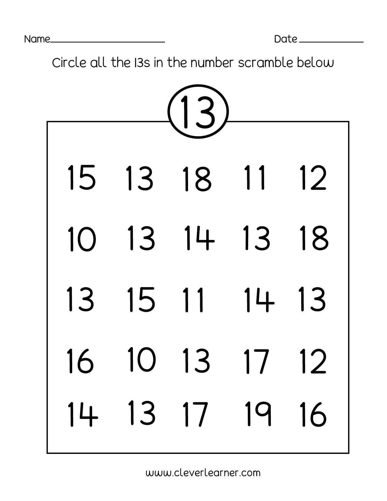 number 13 worksheet for preschoolers
