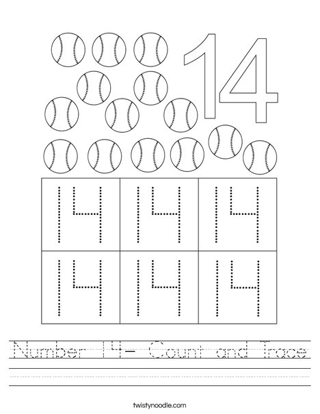 Number 14- Count and Trace Worksheet - Twisty Noodle