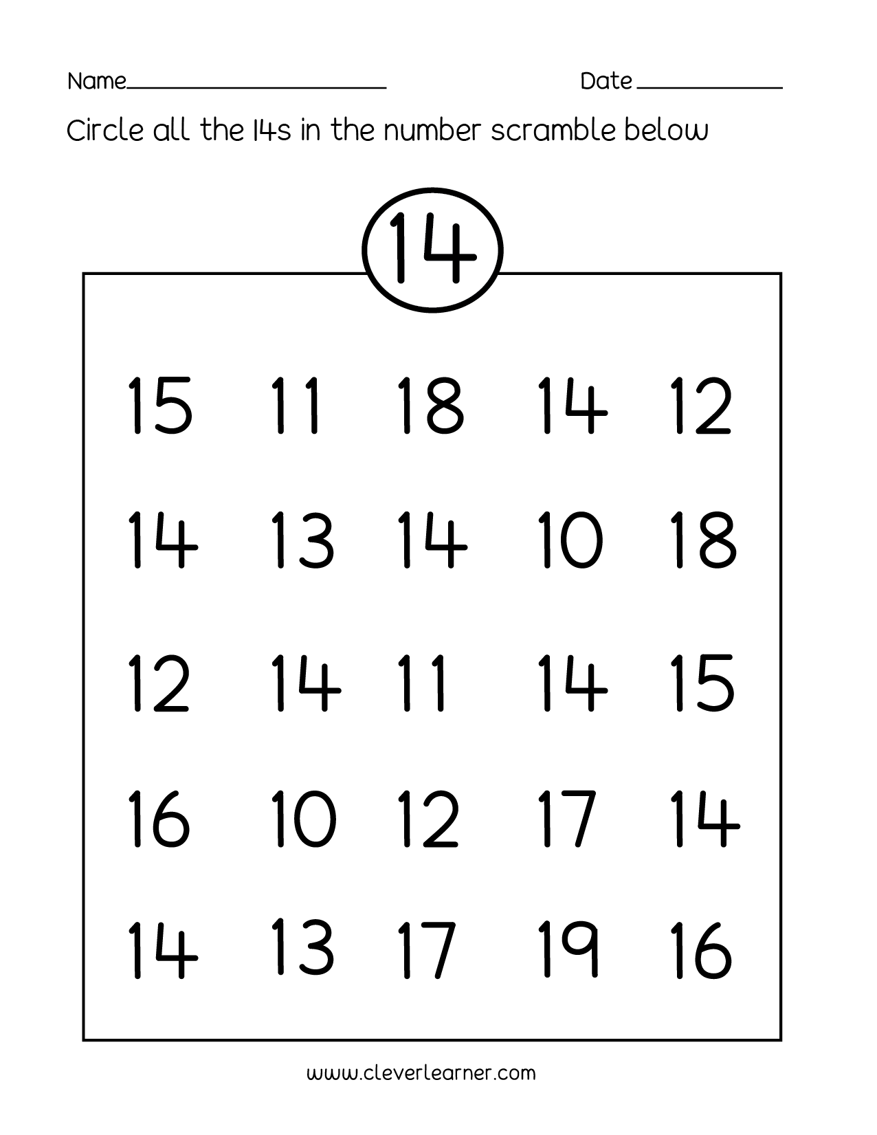 number 14 worksheet for preschool