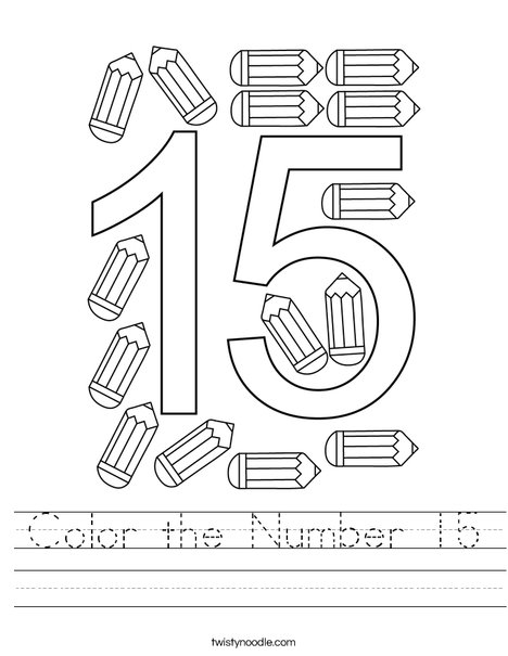 Color the Number 15 Worksheet - Twisty Noodle