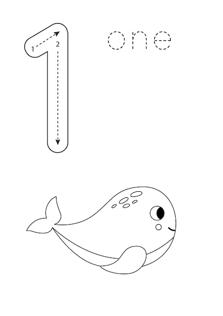 Premium Vector | Flashcard number 1 Preschool worksheet Black and ...
