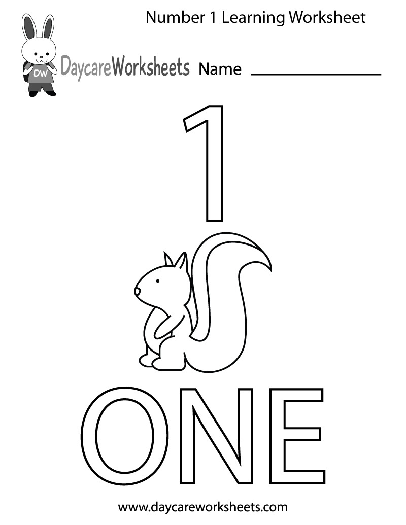 Free Printable Number One Learning Worksheet for Preschool