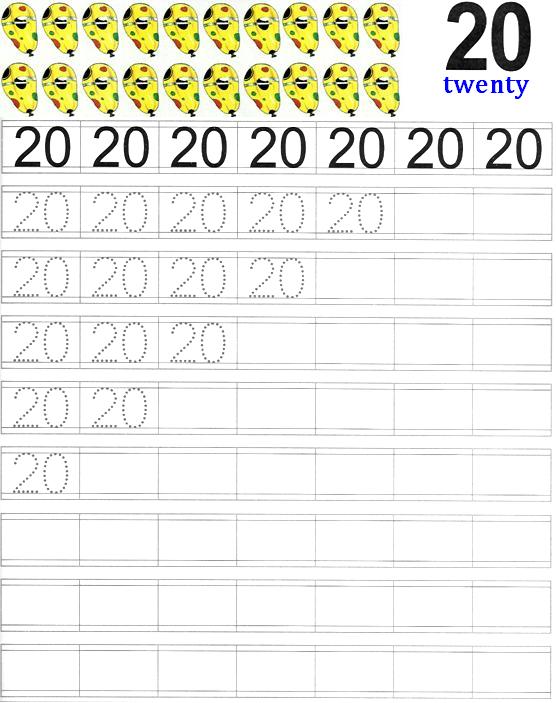 number 20 worksheet for preschool