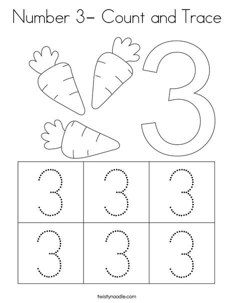 Number 3- Count and Trace Coloring Page