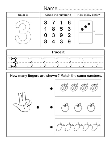 number 3 worksheet for preschool