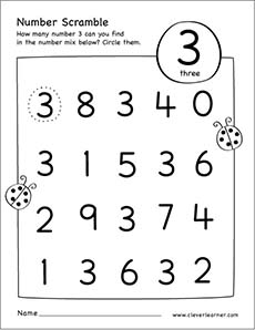 number 3 worksheet for preschoolers