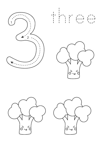 Premium Vector | Flashcard number 3 Preschool worksheet Black and ...