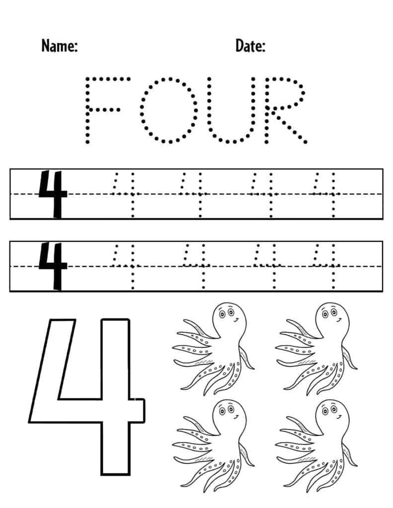 number 4 preschool worksheet
