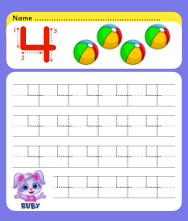 Number 4 Tracing Worksheets | Count and Trace Number 4