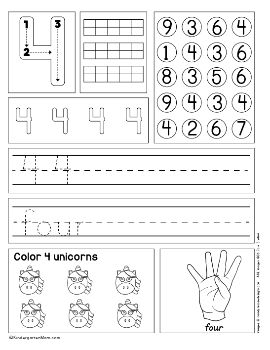 number 4 worksheet for kindergarten