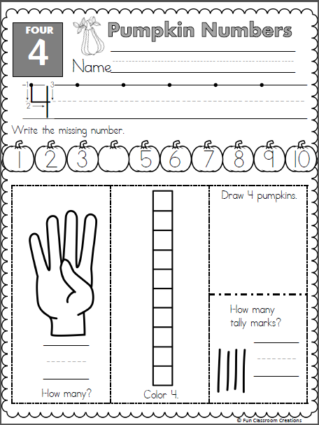 number 4 worksheet for preschool