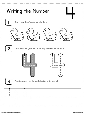 number 4 worksheet for preschool